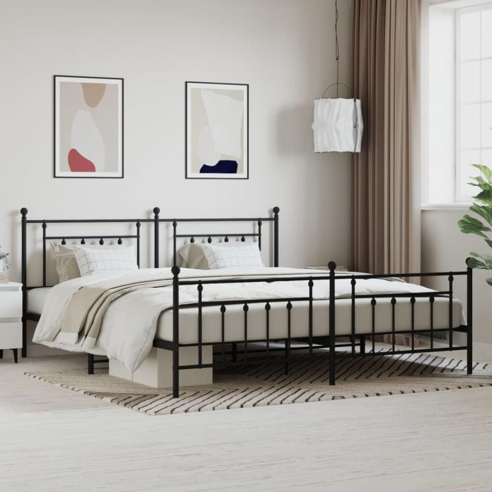 vidaXL Bettgestell mit Kopf- und Fußteil Metall Schwarz 193x203 cm 353561 Bild 1
