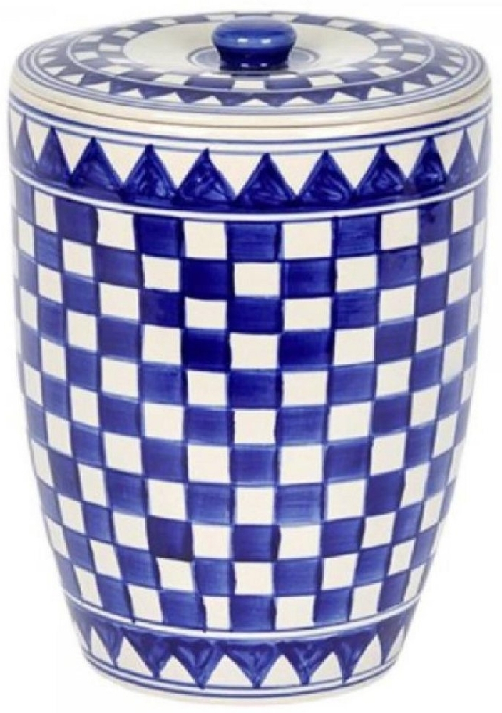 Lambert Küchenkaro Brottopf mit Deckel Keramik, handgemalt, creme/blau, H 30 cm, D 21 cm Brottopf klein mit Deckel 20262 Bild 1