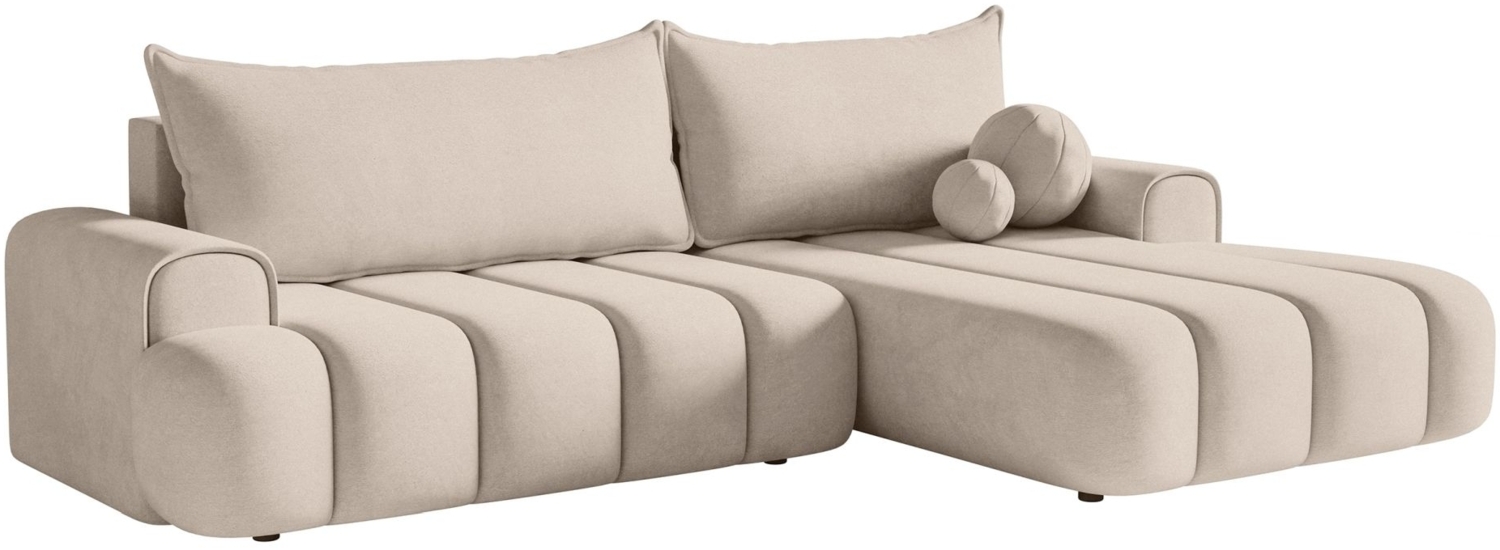 Selsey 'Dandelino' Ecksofa mit Schlaffunktion, Stauraum und Samtbezug, graubeige, rechts, 80 x 275 x 168 cm Bild 1