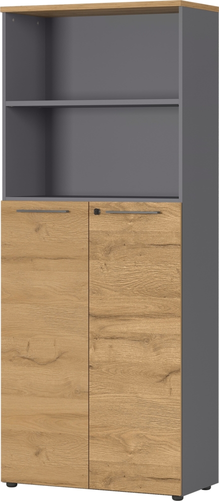 bümö Andratx Aktenregal & Schrank abschließbar, Büroschrank Regal Kombination Holz 80cm breit in Graphit-Eiche - abschließbarer Schrank für's Büro & Arbeitszimmer, Ordnerschrank mit Schloss, AXRS5OH-564 Bild 1