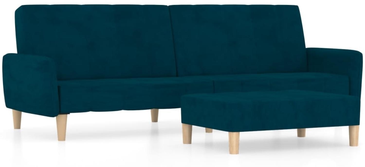 vidaXL Schlafsofa 2-Sitzer mit Hocker Blau Samt [3080569] Bild 1