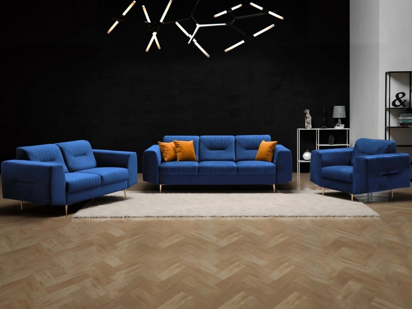 Beautysofa Polstergarnitur im modernen Stil auf hohen Metallbeinen VENEZIA, (Sessel + 2-Sitzer Sofa + 3-Sitzer Sofa im modernes Design), mit Metallbeine, Couchgarnituren aus Velours Bild 1