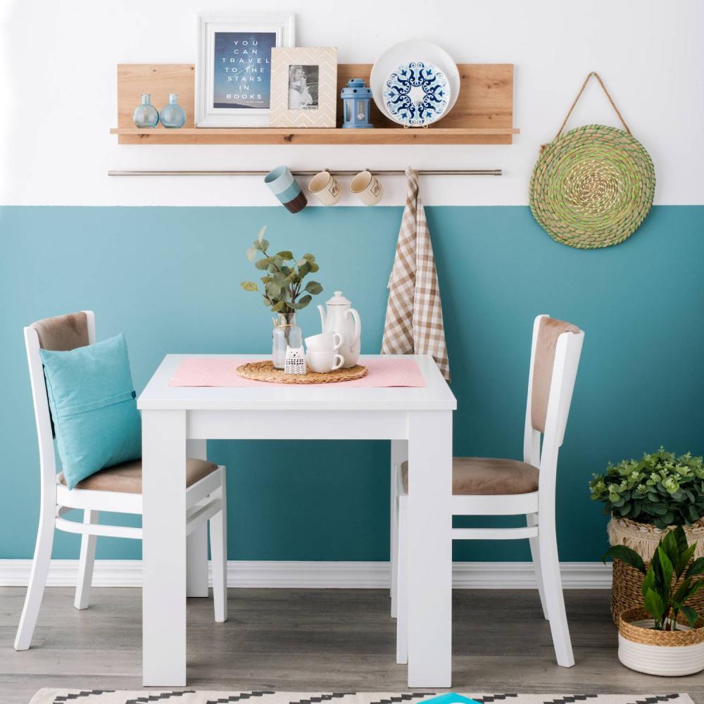Esstisch Esszimmertisch Holztisch Küchentisch 80x80 cm Holz Massiv Weiß Bild 1