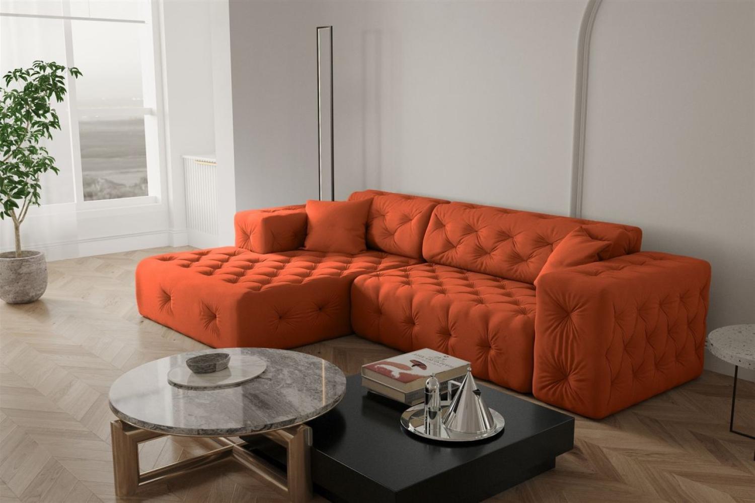 Ecksofa Designersofa CHANTAL in Stoff Opera Velvet Orange Ottomane Links Bild 1