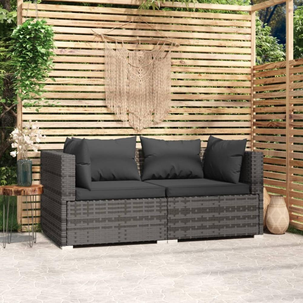 vidaXL 2-Sitzer-Sofa mit Kissen Grau Poly Rattan Bild 1