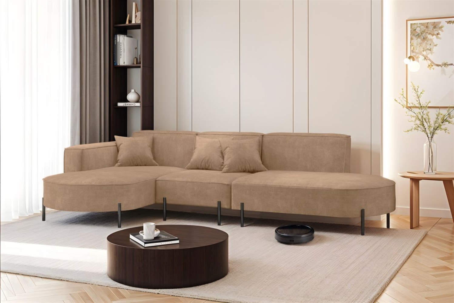 Ecksofa Designersofa VALENCIA in Stoff Noel Braun Ottomane Links Bild 1