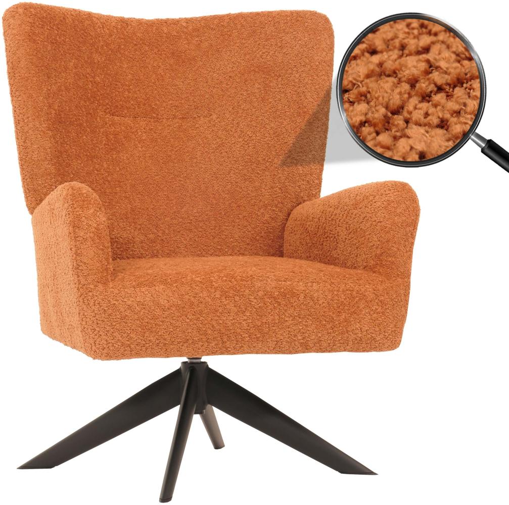 Lounge-Sessel HWC-N65, Cocktailsessel Polstersessel Relaxsessel, drehbar, Stoff/Textil Chenille Metall ~ terracotta Bild 1