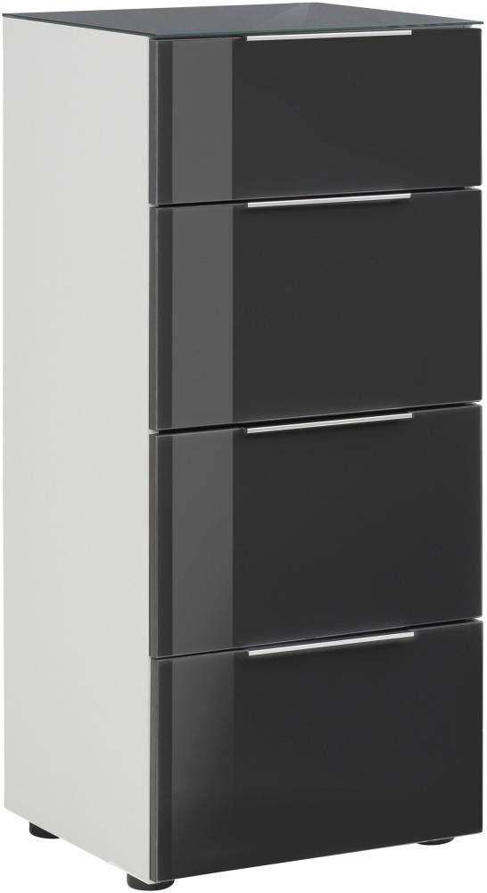 Kommode >TREND< (BxHxT: 45 x 99 x 40 cm) in weiß matt - Glas anthrazit Bild 1