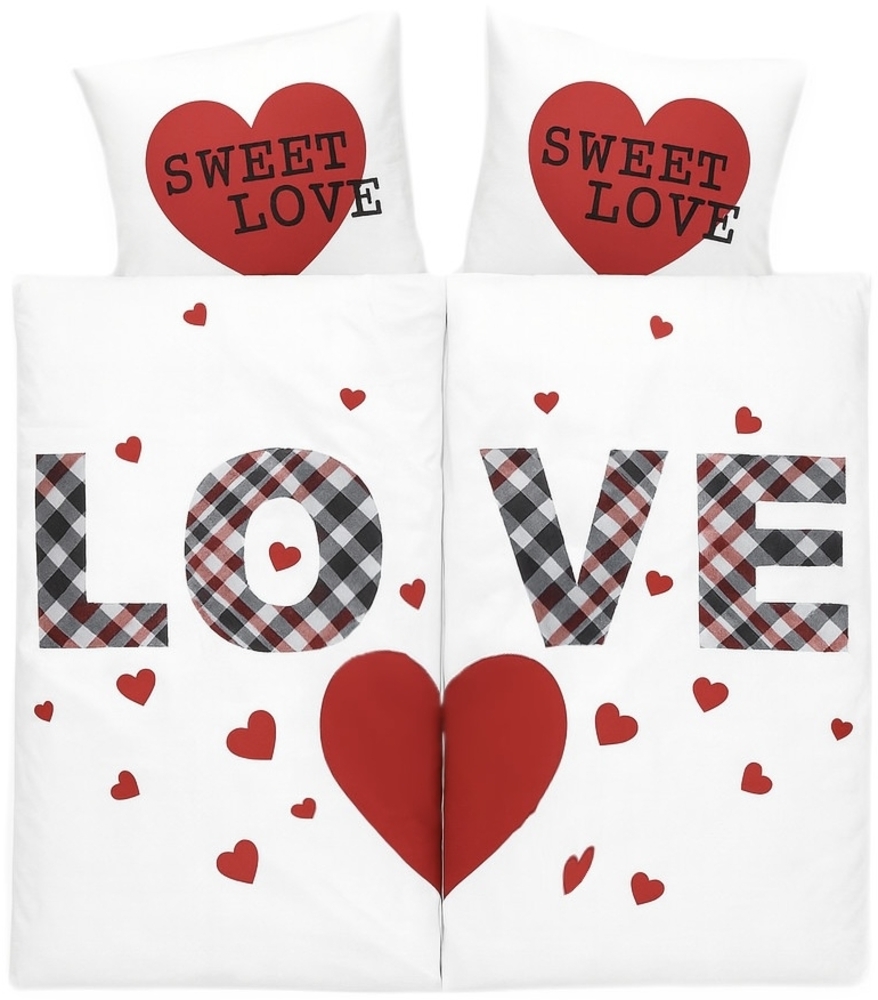 Mikrofaser-Partnerbettwäsche mit Herzmotiv - 2er Set mit Reißverschluss Bild 1