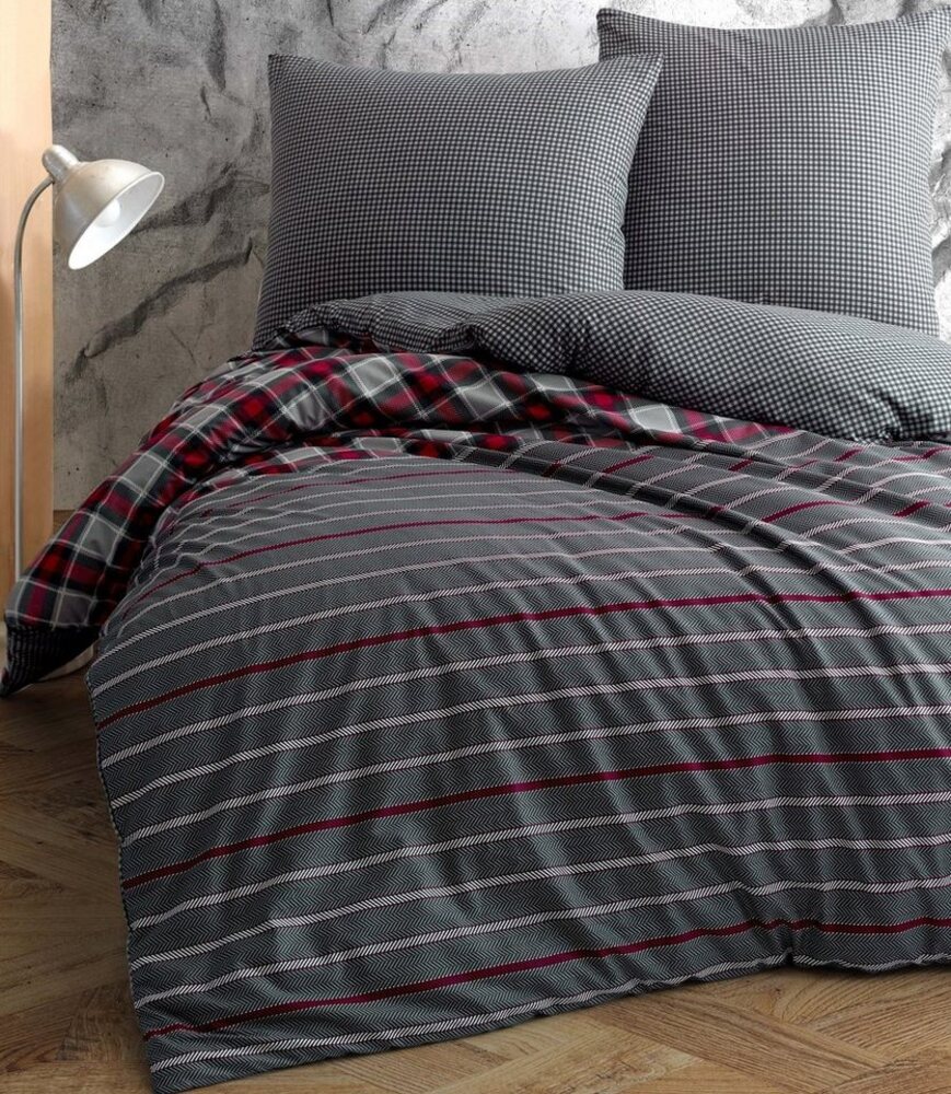 One Home Bettwäsche Berry, Renforcé, 3 teilig, Baumwolle, gestreift und kariert, Doppelbett Bild 1