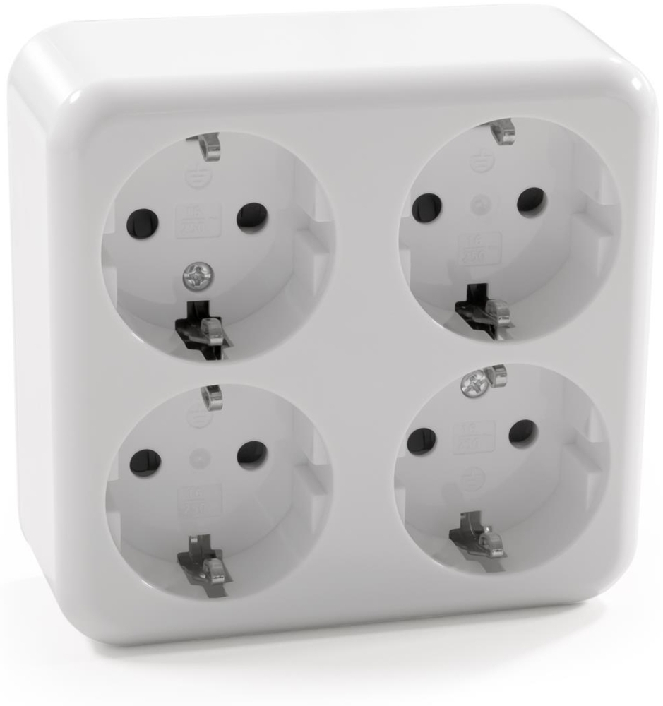 Schutzkontakt-Steckdose 4-fach McPower ''Finery'', 250V/16A,AP,Einsteckschutz,weiß Bild 1