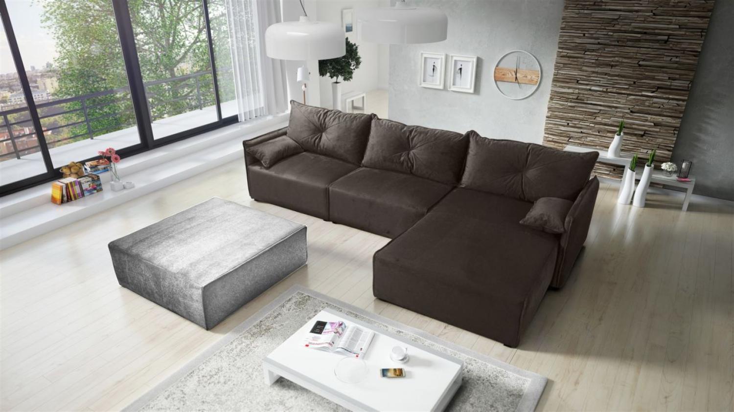 Ecksofa mit Schlaffunktion HUNTER in Stoff Royal Dunkelbraun Ottomane Links Bild 1