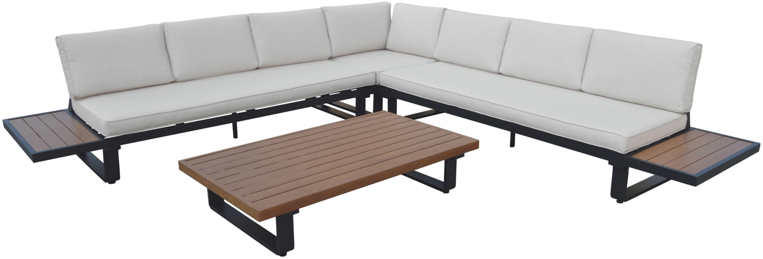 AXI Elin Lounge Set mit Seitentischen & Beistelltisch Garten Loungeset aus Aluminium in Anthrazit / Holz Look | Grau | Metall | 233 cm Bild 1