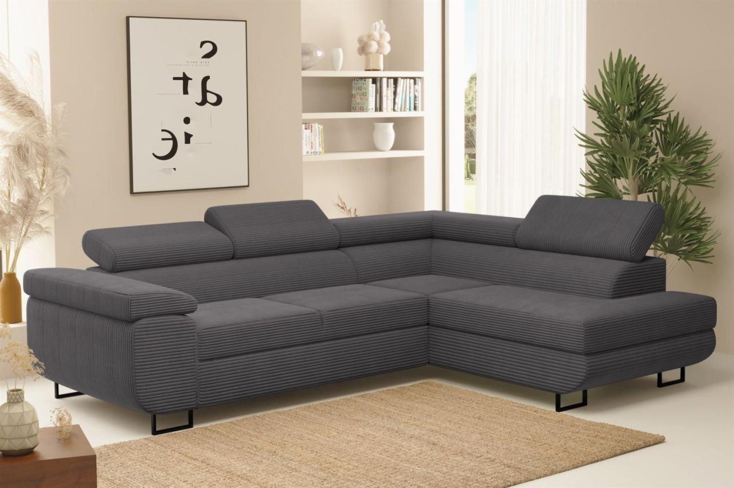 Ecksofa Sofa mit Schlaffunktion METZ Stoff Poso Dunkelgrau Ottomane Rechts Bild 1