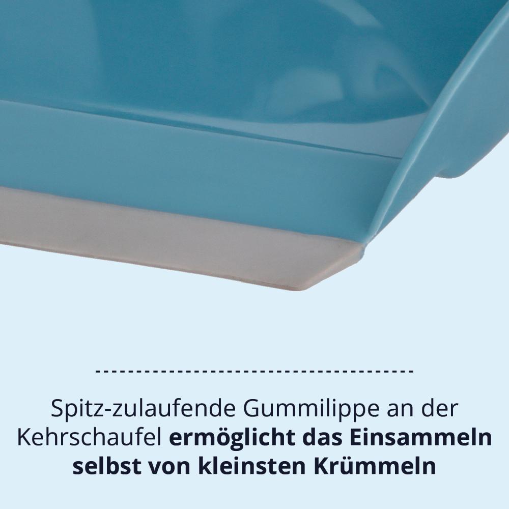 KHG Kehrgarnitur Grau-Blau, Kehrschaufel mit spitz-zulaufende Gummilippe, Handfeger mit dichten Borsten, ergonomischer & rutschfester Griff, Druckstelle zum Einsetzen, handliche Größe Bild 1