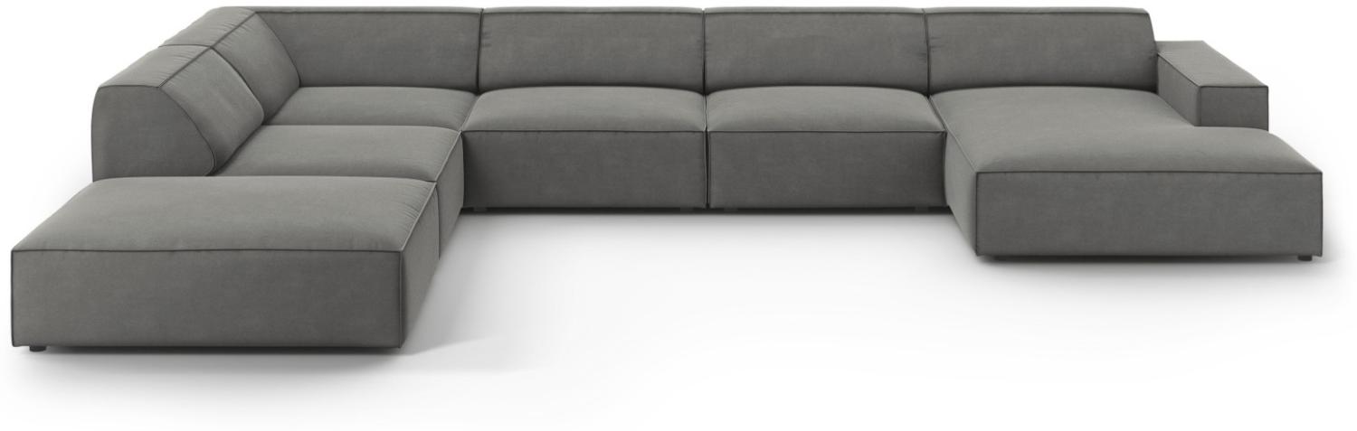 Micadoni 7-Sitzer Samtstoff Panorama Ecke links Sofa Jodie | Beinfarbe Black Plastic, Hellgrau Bild 1