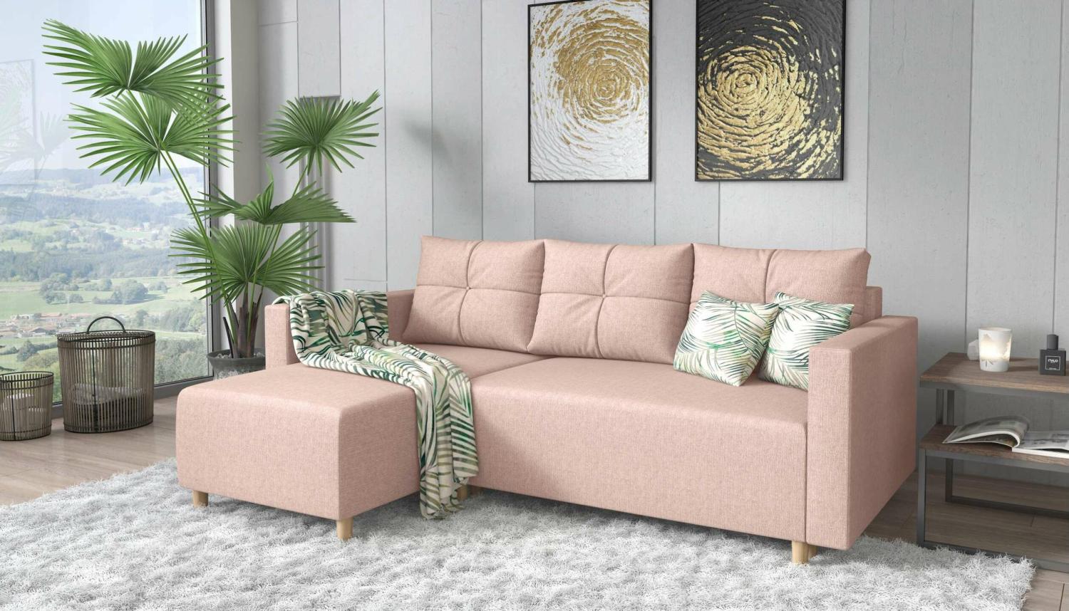 Stylefy Livenza Ecksofa Strukturstoff Rosa Links Bild 1