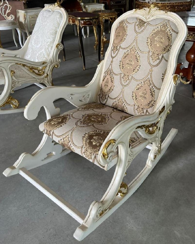 Casa Padrino Barock Schaukelsessel Grau / Braun / Creme / Weiß / Gold - Handgefertigter Schaukelstuhl mit Armlehnen und Fußstütze - Barock Möbel - Wohnzimmer Möbel im Barockstil Bild 1