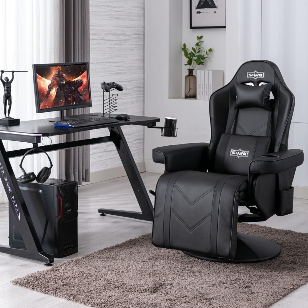S*MAX Gaming Stuhl mit Fußstütze hohe Rückenlehne Becherhalter Schwarz X Large Bild 1