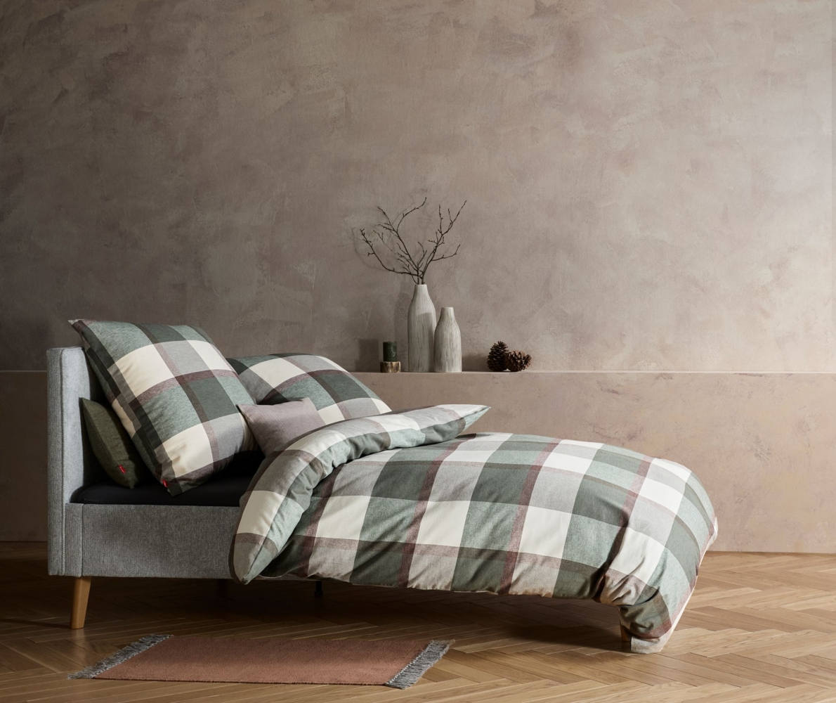 Fleuresse Lech Edelflanell Bettwäsche 155x220 Karo grün braun beige 604578-05 Bild 1