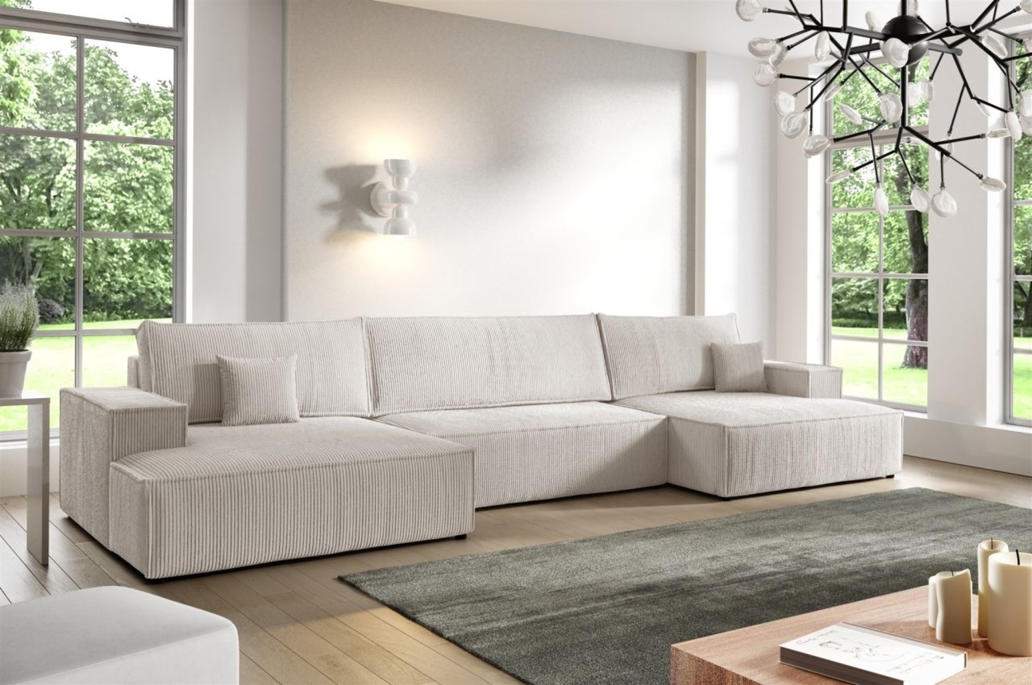 Wohnlandschaft Schlafsofa CORUNIA Stoff Poso Altweiß Bild 1