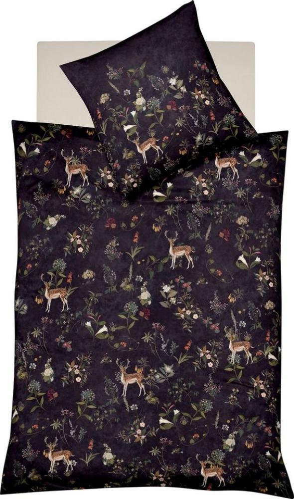 Fleuresse Mako-Satin Bettwäsche 135x200 Hirsch Blüten nachtschwarz 114121-01 Bild 1