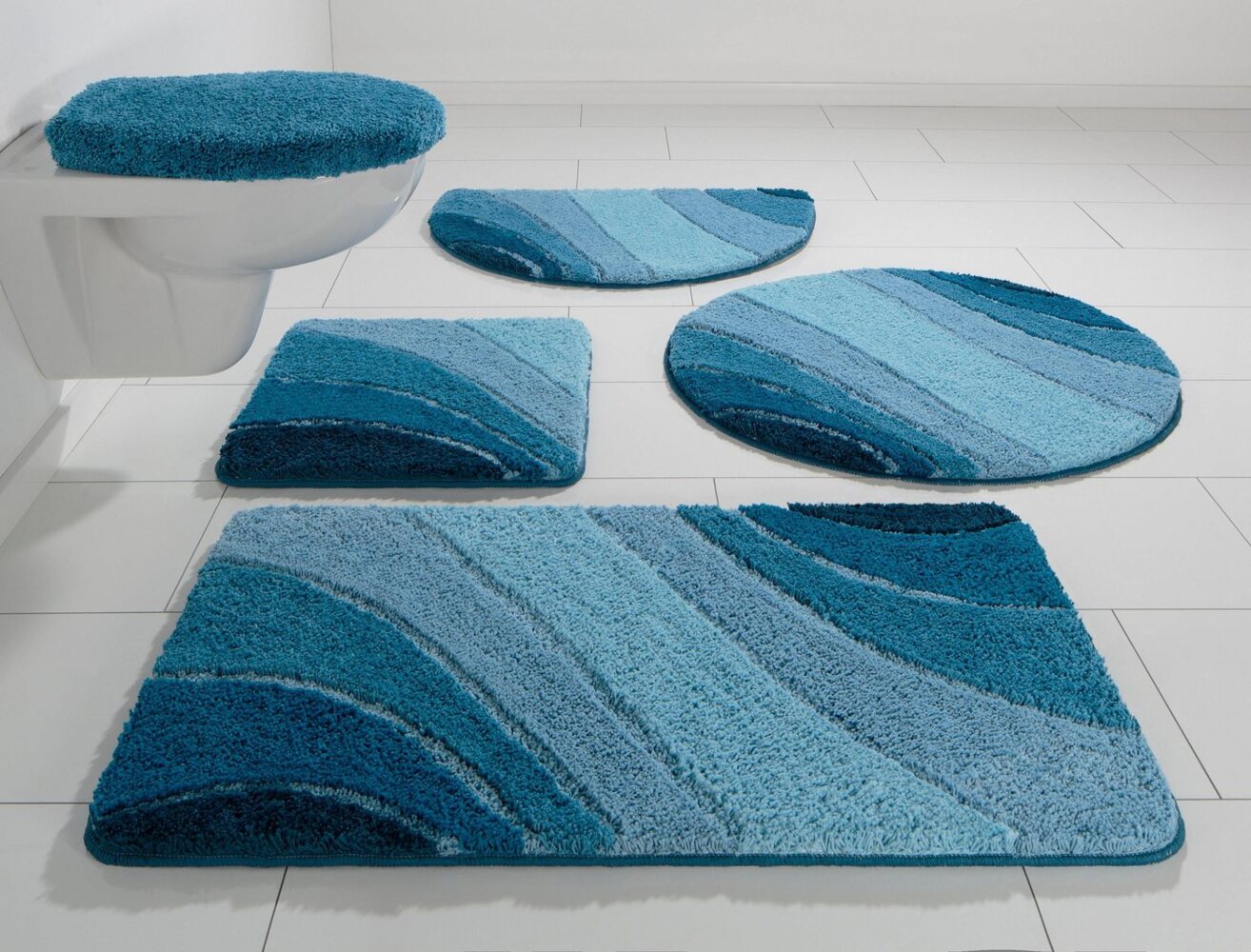 my home Badematte Josie, Badvorleger, Badezimmer Teppich, Höhe 20 mm, rutschhemmend beschichtet, fußbodenheizungsgeeignet, schnell trocknend, strapazierfähig, Polyester, rechteckig, 3-tlg. Hänge-WC Set, Badteppich, Badematten, rechteckig, rund & als 3-... Bild 1