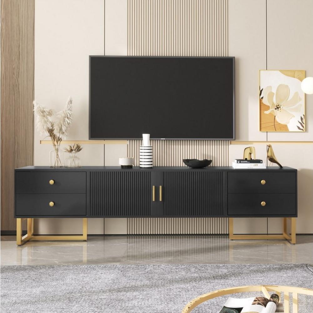 Merax Lowboard mit goldenen Metallsockel, TV-Schrank mit Türen und Schubladen,Fernsehtisch,TV-Ständer,B:175cm Bild 1