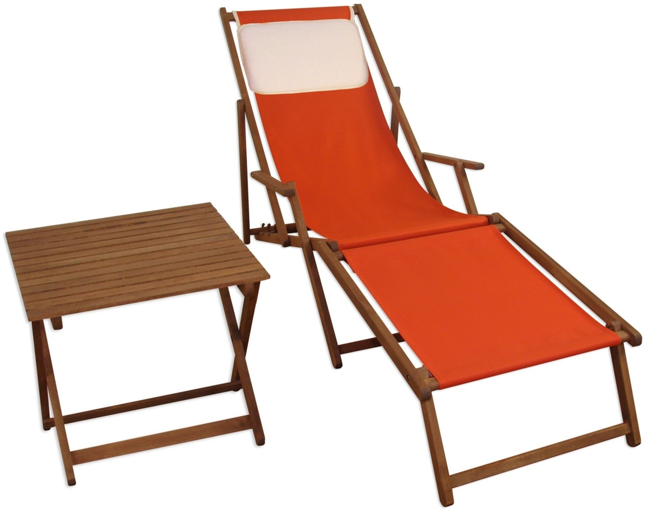 Sonnenliege terracotta Gartenliege Liegestuhl Deckchair Buche Fußteil Tisch Kissen 10-309FTKH Bild 1