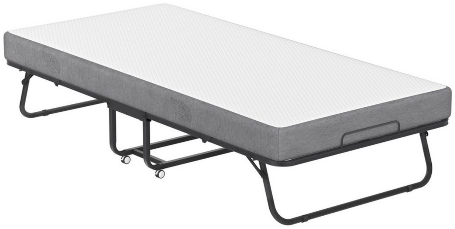 AUFUN Klappbett Gästebett Klappbar Erwachsene Metall Bettgestell mit 13 cm Matratze Faltbare Metallklapprahmen Reisebett Metallbettrahmen Mit Rollen Bild 1
