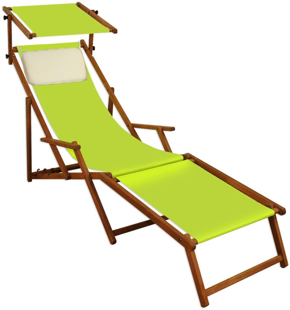 Sonnenliege pistazie Liegestuhl Fußteil Sonnendach Kissen Holz Deckchair Gartenmöbel 10-306FSKH Bild 1