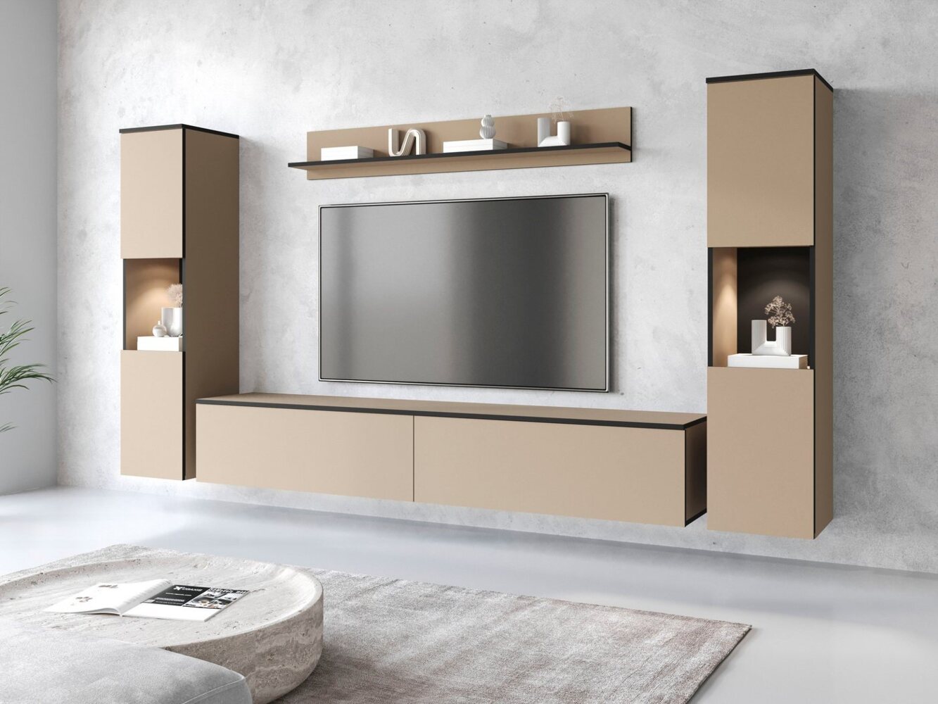 INOSIGN Wohnwand PARIS, (Komplett-Set, 4-St), TV-Wand 260cm breite, grifflose Design, stehend und hängend montierbar Bild 1