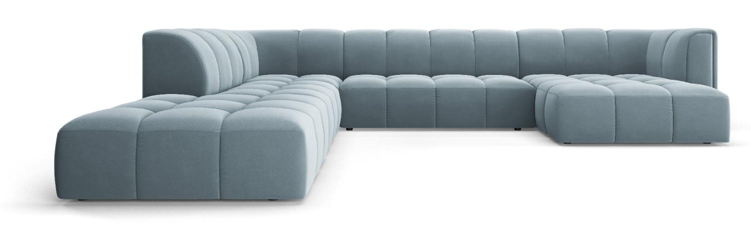 Micadoni Modulares Panorama Ecksofa Serena 7-Sitzer Samtstoff, Hellblau, Links Bild 1