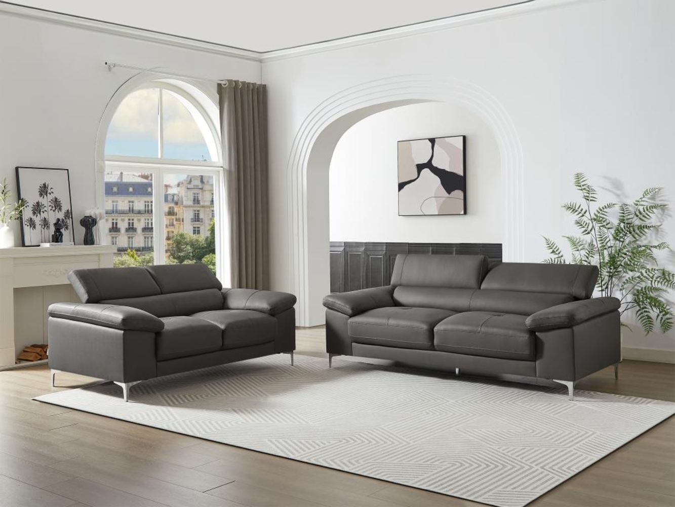 Vente-unique - Ledersofa 3-Sitzer - Anthrazit - SOLANGE Bild 1