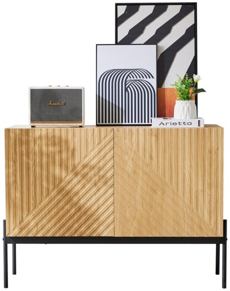 HAUSS SPLOE Sideboard Kommode Standschrank mit 2 Türen und Metallbeinen,Linien-Design Bild 1