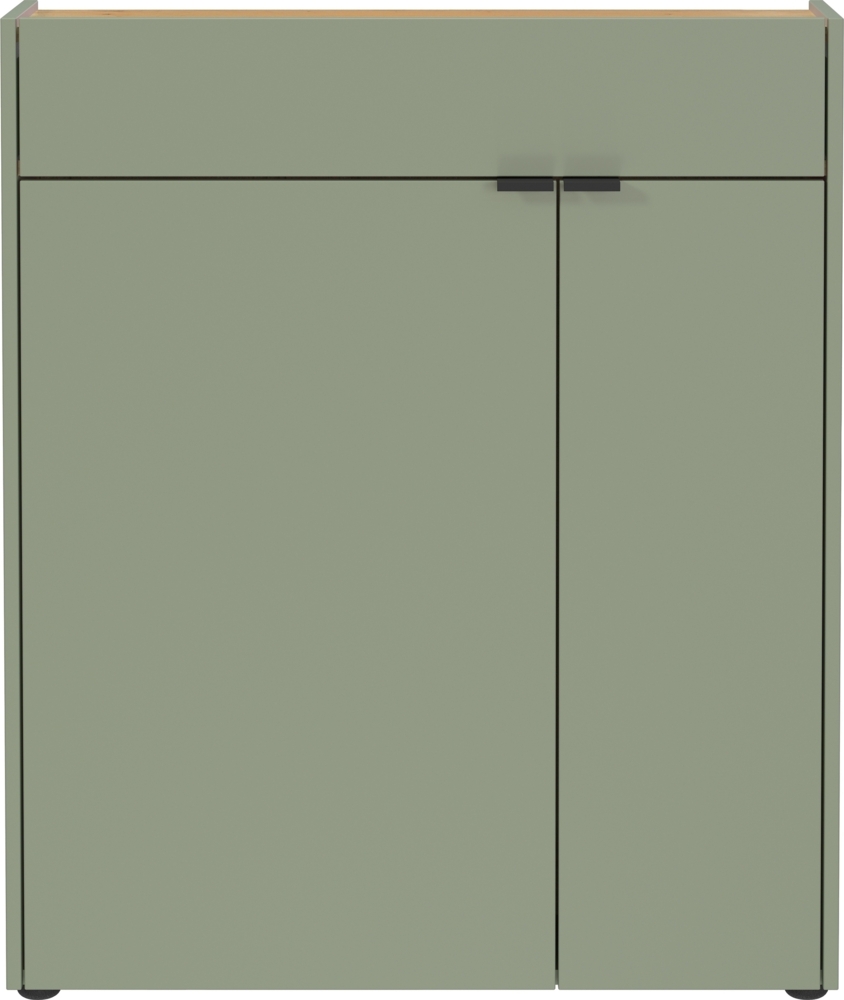 Schuhkommode >GW-AMECA< 2 Türen, 1 Schub, Taupegrün / Navarra-Eiche-Dekor - 83x99x22cm (BxHxT) Bild 1