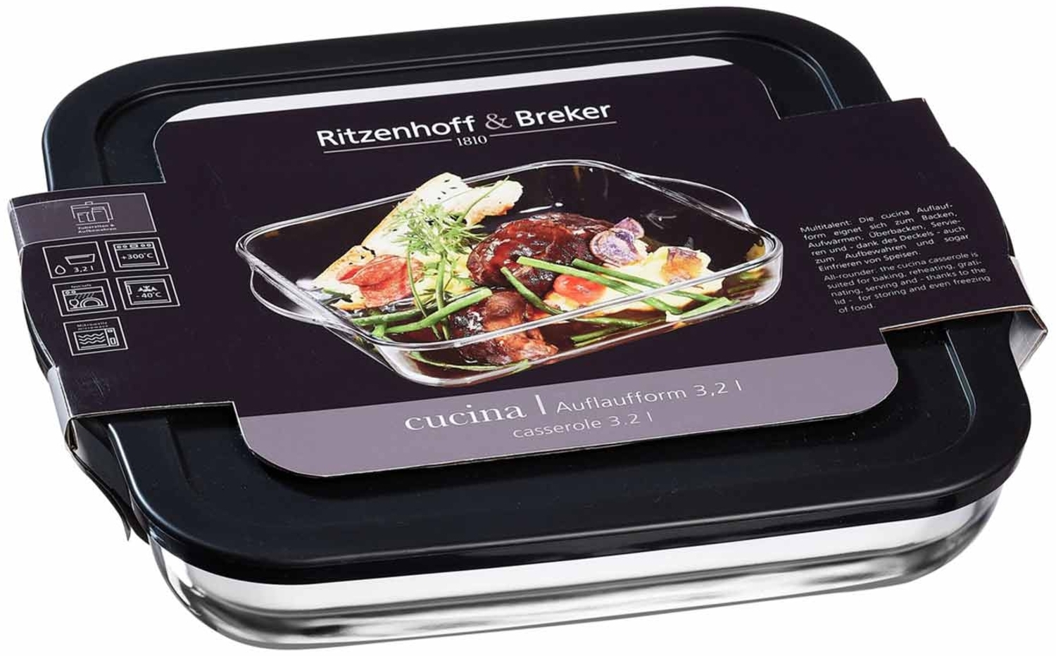 Ritzenhoff & Breker Cucina Auflaufform mit Frischhaltedeckel quadratisch 3,2 l Bild 1