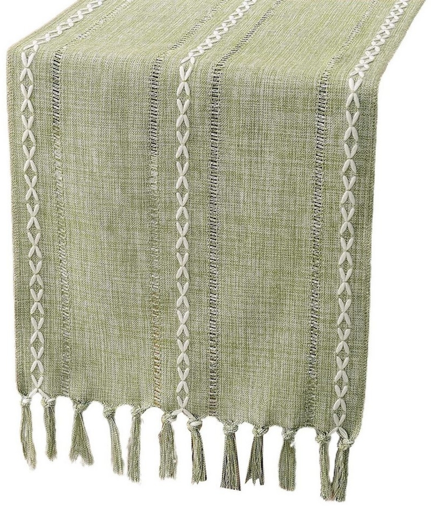 Blusmart Tischläufer Klassische Tischfahne im nordischen Stil (Tischdecke mit Quasten im Boho-Landhausstil 1-tlg, Handgefertigte Quasten, waschbar), Geeignet als Tischdekoration Bild 1