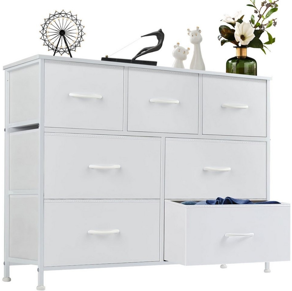 Refined Living Schubkastenkommode Sideboards Schrank 7 Stoffschubladen mit Griffen Metallgestell (Industrie-Design Stauraumschrank Schminktisch Umweltfreundliches, 1 St, Beistelltisch mit Holzoberfläche und Stoffschubladen TV-Schrank), Kommode Geeignet... Bild 1