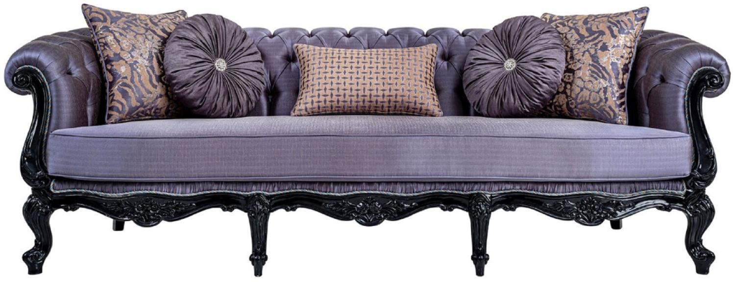 Casa Padrino Luxus Barock Sofa Lila / Schwarz - Handgefertigtes Wohnzimmer Sofa mit dekorativen Kissen - Barock Wohnzimmer Möbel Bild 1