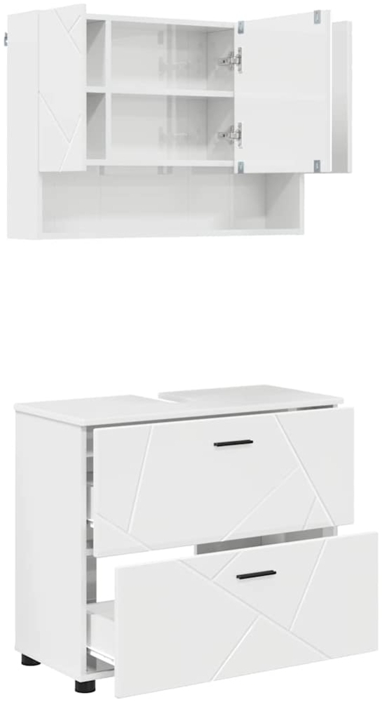 vidaXL Badezimmermöbel-Set 2 pcs Hochglanz Weiß Sperrholz und Metall 3393017 Bild 1
