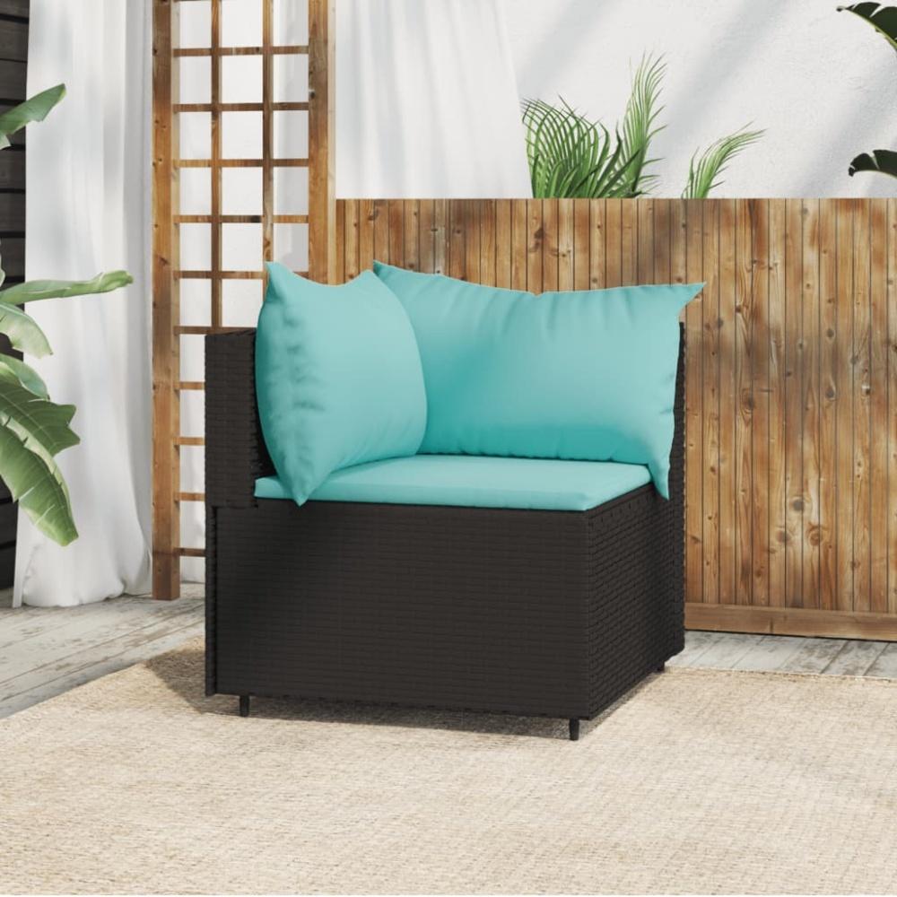 vidaXL Garten-Ecksofa mit Kissen Schwarz Poly Rattan 319793 Bild 1