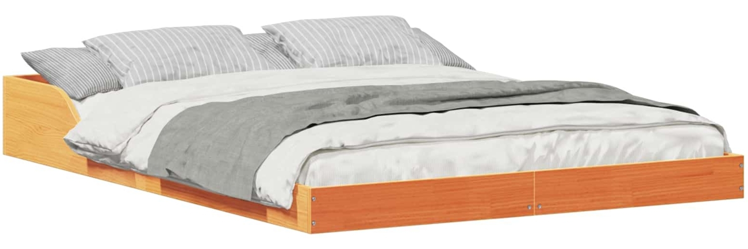 vidaXL Bettrahmen Wachsbraun 135 x 190 cm Massives Kiefernholz 873324 Bild 1