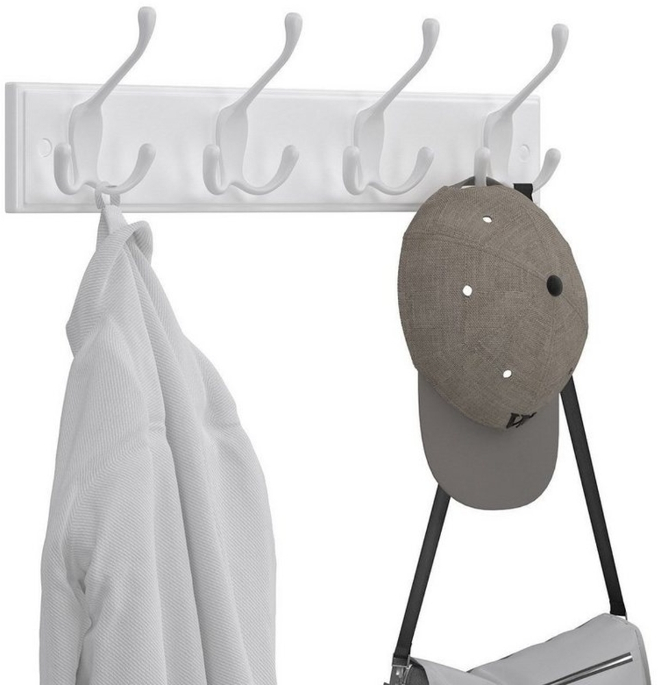 Songmics Garderobenleiste mit 4 Dreifach-Haken aus Metall, Holz weiß, 7 x 40 x 11 cm Bild 1