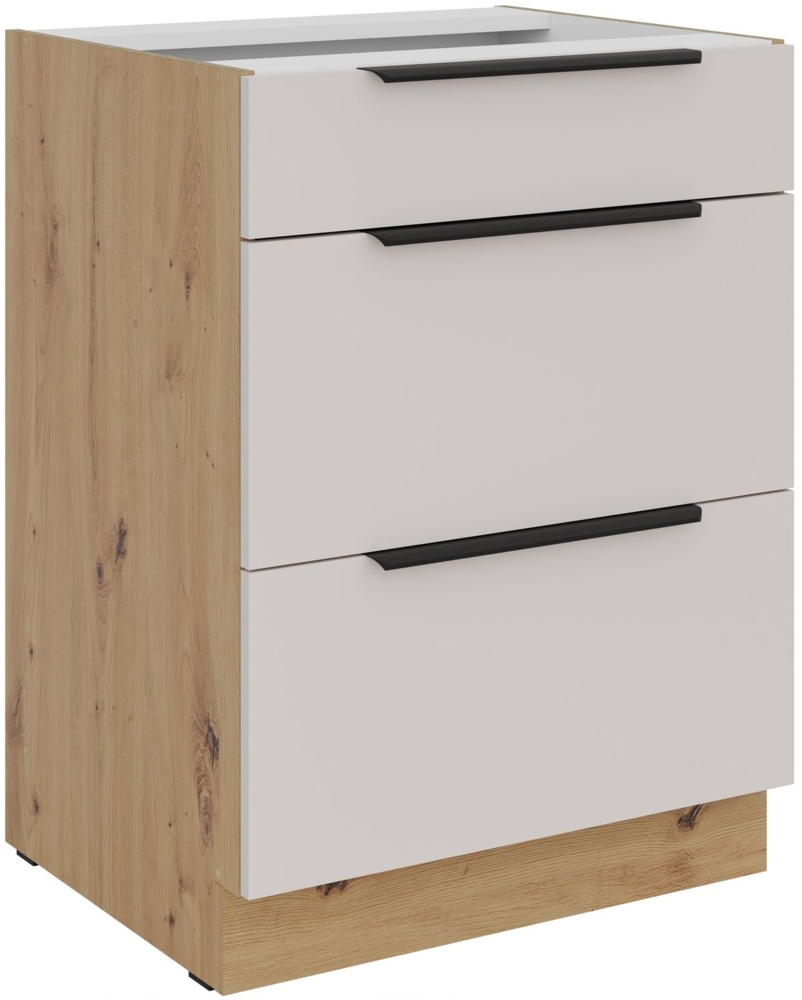Küchen Unterschrank 60 cm Küche SOLANO Kaschmir beige matt + Eiche Artisan matt Soft-Close Küchenzeile Küchenblock Bild 1