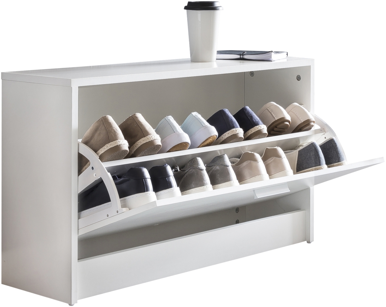 Schuhbank SPLIT mit Sitzfläche Weiß Schuhkipper Holz 80 x 47 x 24 cm Flurbank klein geschlossen Sitz Bild 1