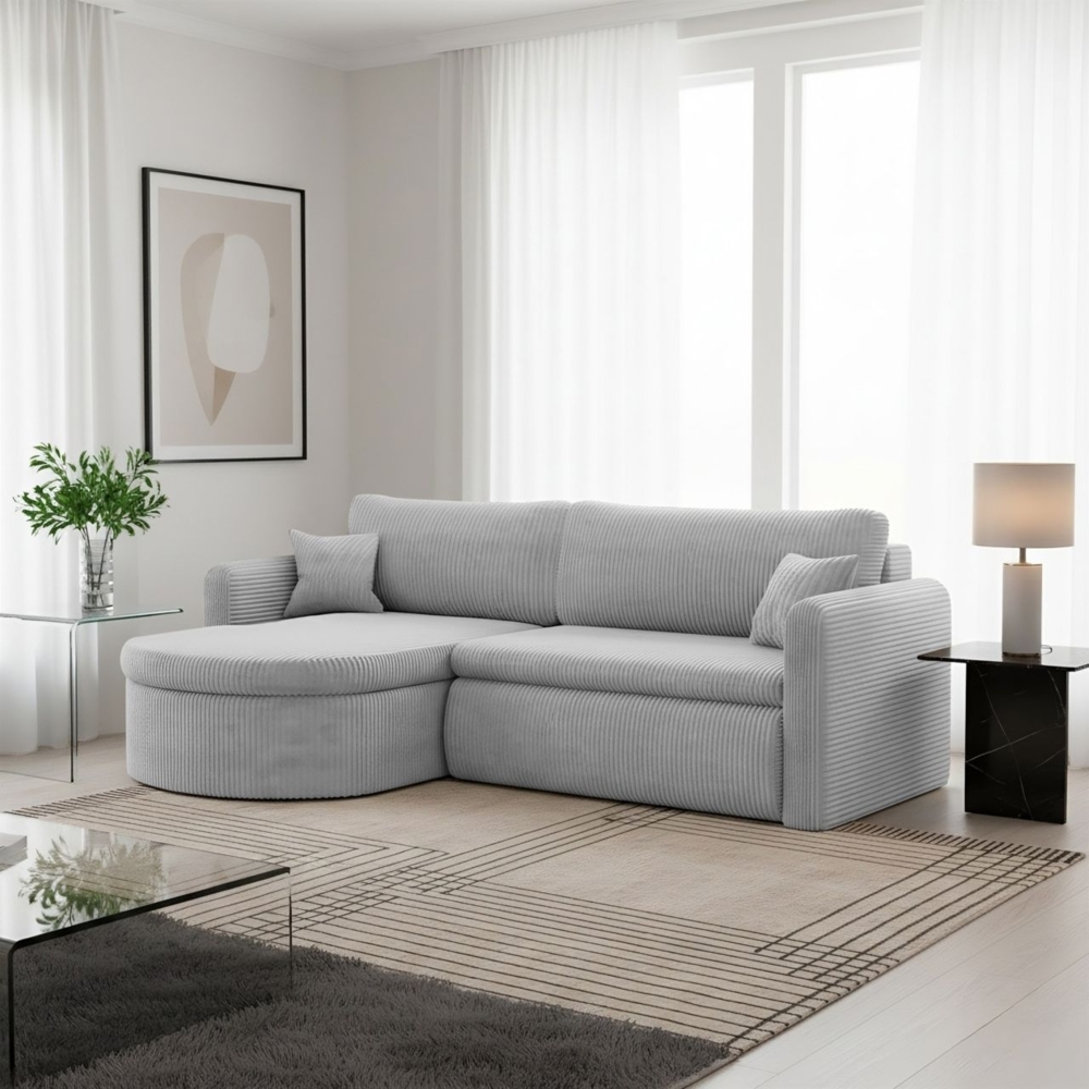 Ecksofa Schlafsofa FELIZ Stoff Poso Hellgrau Ottomane Links Bild 1