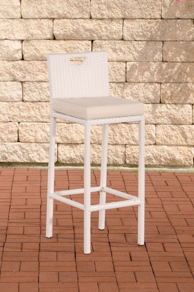 CLP Polyrattan Barhocker Mari mit Rückenlehne und Aluminium-Untergestell,weiß cremeweiß Bild 1