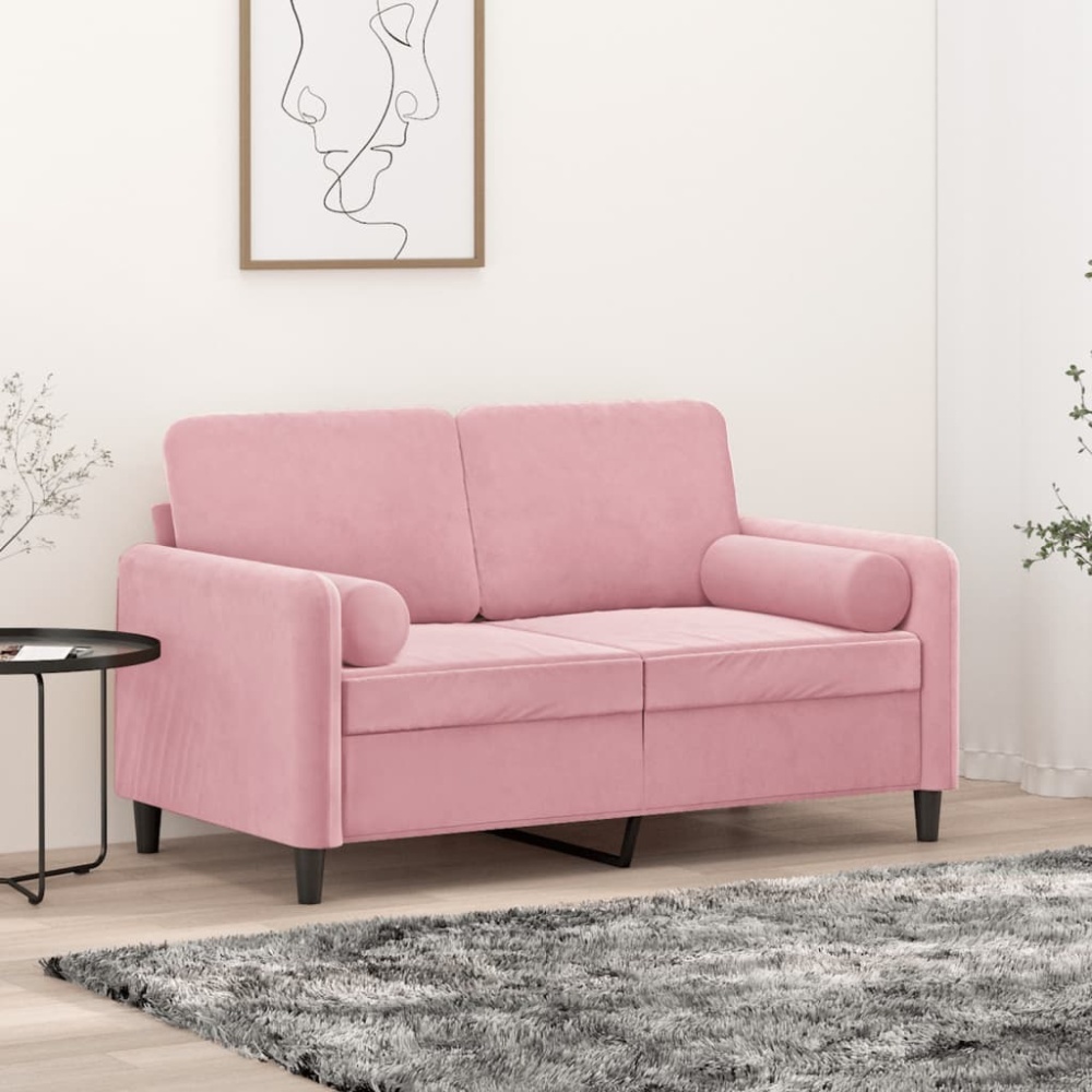 vidaXL 2-Sitzer-Sofa mit Zierkissen Rosa 120 cm Samt Bild 1