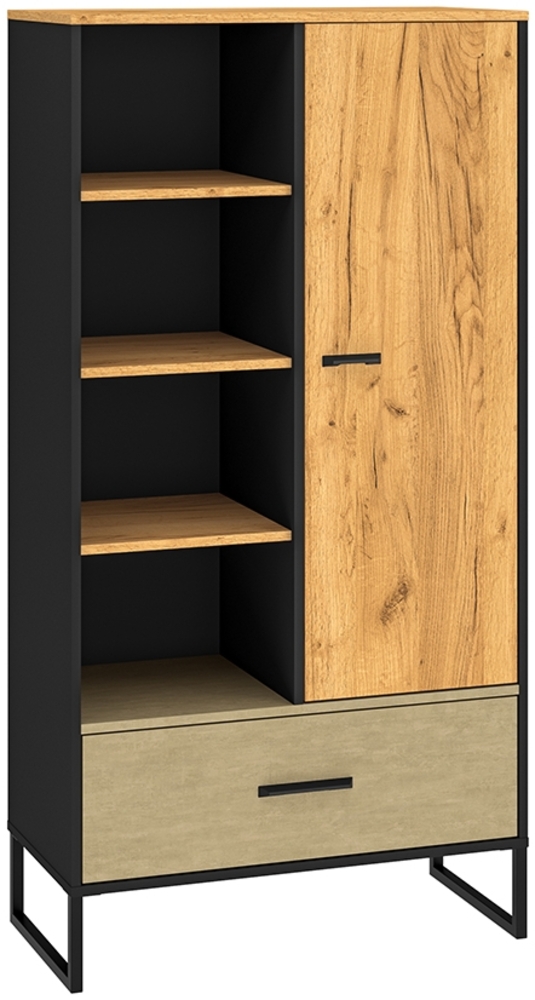 Highboard 80cm breit, schwarz mit Eiche und sandfarben, CASPER-131 Bild 1